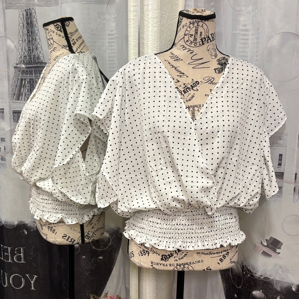 NWT Rouge Collections Helium White and Black Dotted Blouse